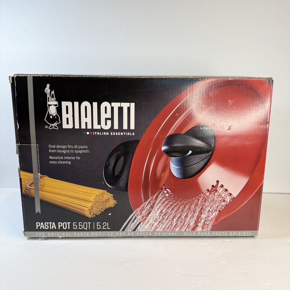 Italia Bialetti Nonstick Pasta Pot Strainer Lid 5.5-Quart Red Taste of Italy New